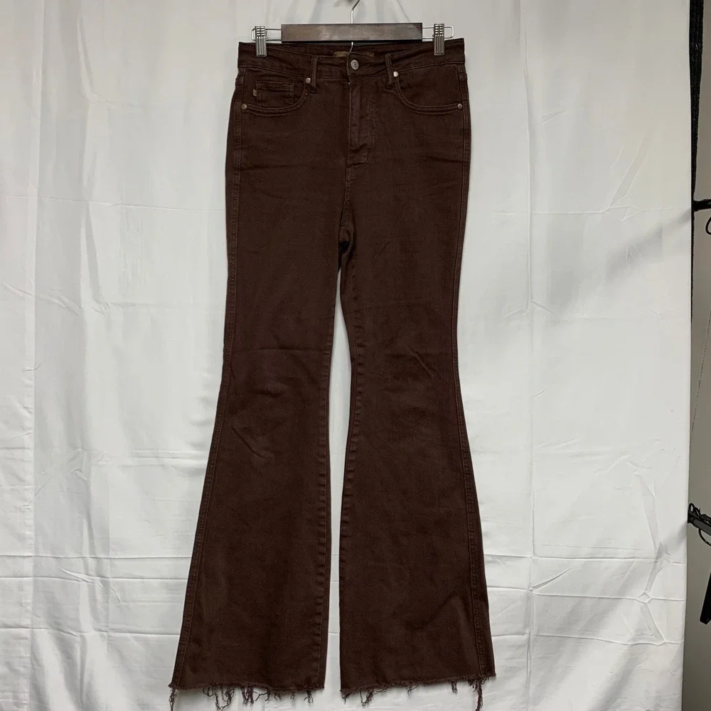 Judy Blue Flare Jeans Womens‎ 5/27 Brown Garment Dyed Raw Hem JB88803 C